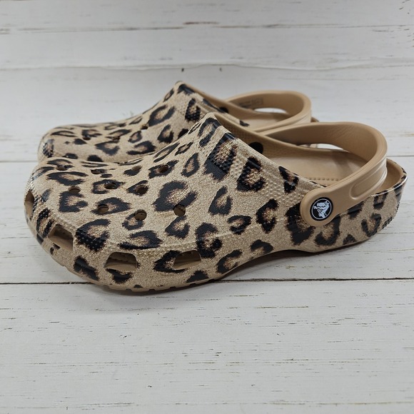 CROCS Shoes - Crocs Classic Clogs Leopard Cheetah Print Womens 10 Tan Black Sandal 205838